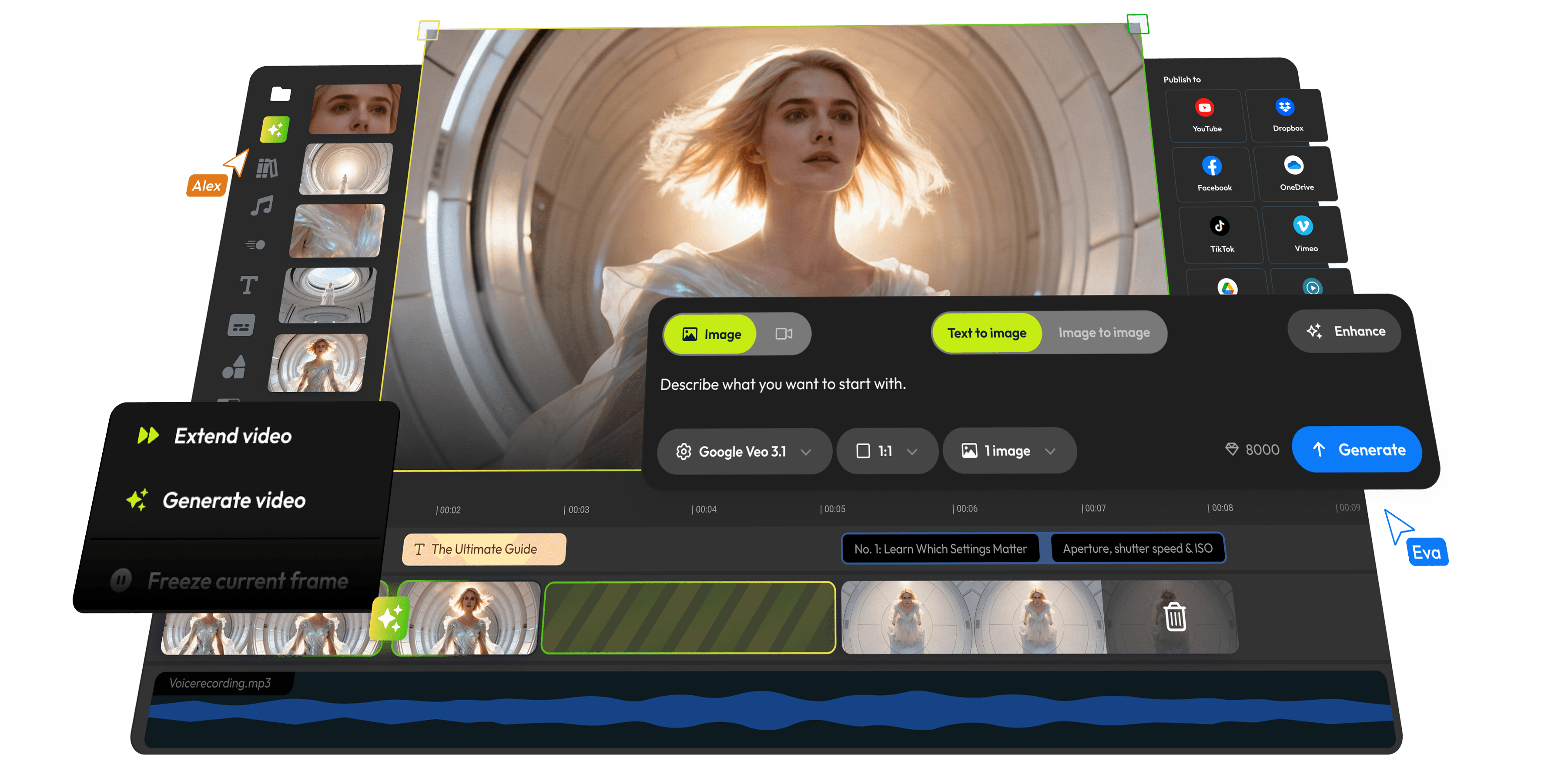 Video editor showing a person surfing