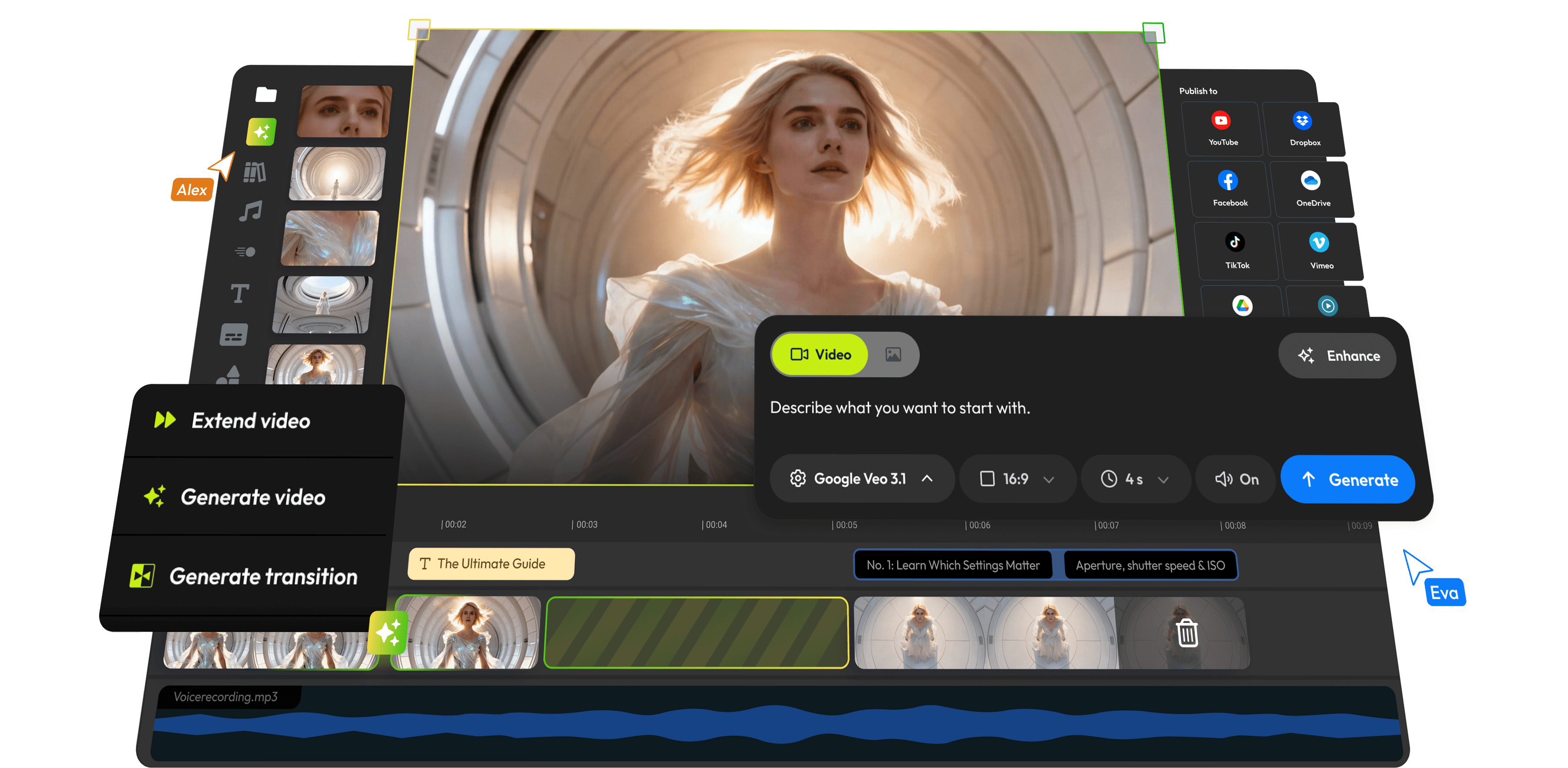 Desktop video editor showing a person surfing